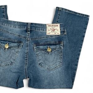 True Religion Billie Flap Straight Capri Medium Tide Wash Sz 26